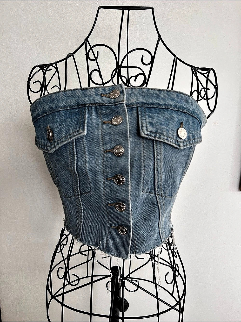 Denim Corset Crop Top in Blue Like New